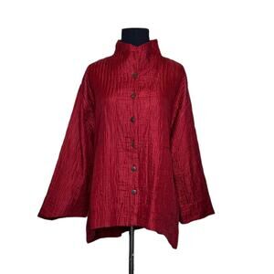 Joshi red silk lightweight quilted long sleeves buttoned jacket coat size S